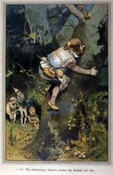 Le garçon audacieux était la risée de tous. Conte des frères Jacob Grimm (1785-1863) et Wilhelm Grimm (1786-1859). Illustration de Vogel.