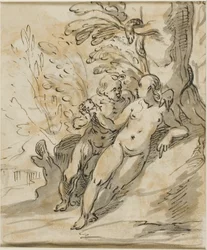 Adam et Ève sous un arbre (recto); Deux hommes en dispute (verso)