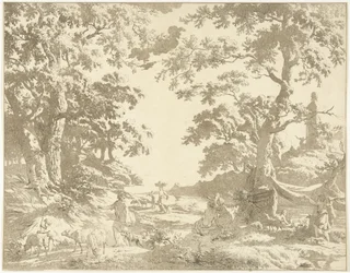 Paysage arcadien avec statue de Janus