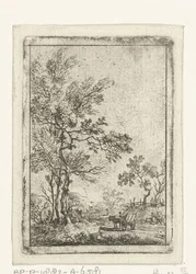 Paysage avec grand arbre et charrette