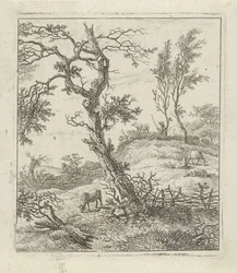 Paysage avec berger sur une colline