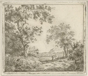 Paysage avec dessinateur et promeneur