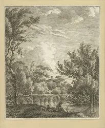 Paysage avec femme au bord de l