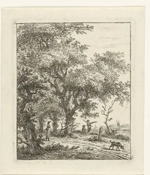 Paysage avec femme et chien