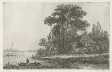 Paysage fluvial avec balise