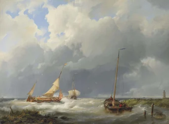 Scène côtière avec des bateaux de pêche