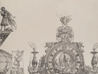 Le Pinacle du portail droit, et un trompettiste et un étendard du portail central, fr..., 1515