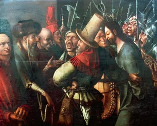 Christ devant Pilate, par Jérôme Bosch, huile sur panneau. Pays-Bas