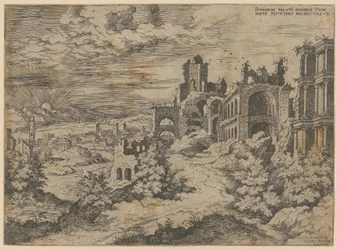 Ruines du Palatin avec panorama, feuille n° 3 de la série « Praecipua aliquot Romanae Antiquitatis Ruinarum Monimenta [...] »