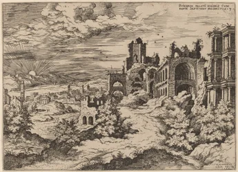 Ruines sur le Palatin avec un paysage panoramique