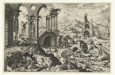 Paysage en ruines avec Jérôme pénitent