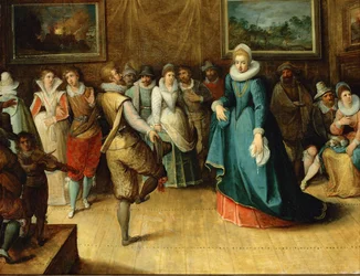 Une fête dansante (peinture sur bois de chêne)