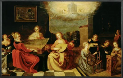 Les cinq vierges folles et les cinq vierges sages (peinture sur bois de chêne)