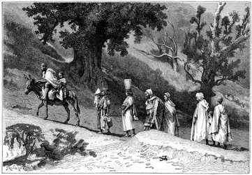 Groupe familial kabyle en voyage, Algérie, vers 1890