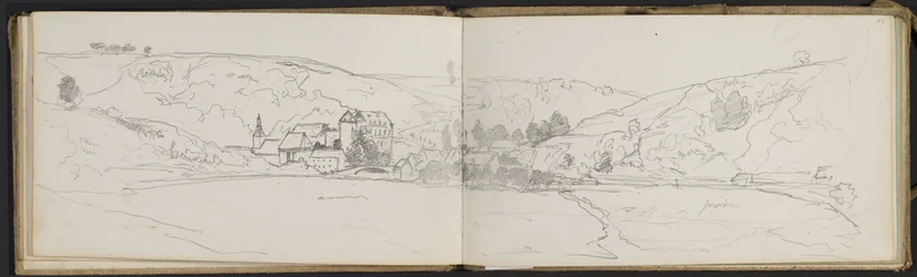 Vue de village avec annotations en couleur (feuilles d