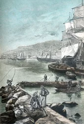 Illustration en chromotypographie pour « Clovis Dardentor » de Jules Verne, gravure de L. Benett pour l