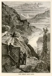 Le Grand Lac Salé, de Le Tour du Monde en Quatre-vingts Jours par Jules Verne (1828-1905) gravé par Prévost, 1873