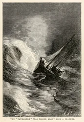 Le Tankadère était ballotté comme une plume, de Le Tour du Monde en Quatre-vingts Jours par Jules Verne (1828-1905) gravé par Adolphe François Pannemaker (1822-1900), 1873