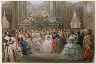 Reine Victoria (1819-1901) et Prince Albert (1819-61) à un dîner de gala donné par Napoléon III et Eugénie, 1853