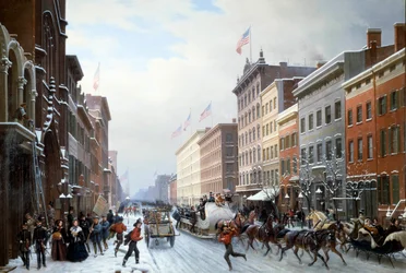 Une rue de Manhattan à New York en 1840