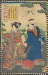 Acte VIII Dai hachidanme : Acteurs Bando Hikosaburo V comme la femme de Honzo..., 1862 Bunkyu 2, 6e mois