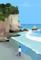 Côte paisible avec vagues et falaises