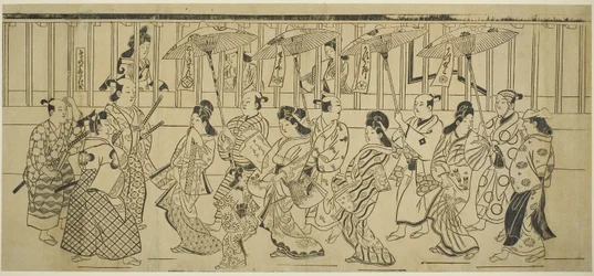 Parade de courtisanes, vers 1690 (estampe sur bois; sumizuri-e, kakemono yoko-e)