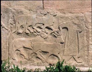 Vue de la base des reliefs de la Porte du Sphinx