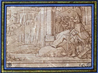 Le Sage (méditant). Dessin par Hobben. 16e siècle.