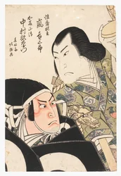 Nakamura Utaemon III dans le rôle de Masakiyo et
Arashi Kichisaburo dans le rôle de Koretaka, vers 1818 - 21.
21 (Épreuve d