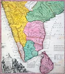 Carte de la péninsule indienne, 1733 (gravure en couleur)