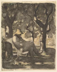 Un homme lisant dans un jardin recto, croquis préliminaire pour un homme lisant dans un jardin verso, vers 1865