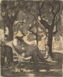 Un homme lisant dans un jardin recto..., vers 1865