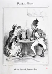 Œuvre de Honoré Daumier (1808-1879). Charivari datant de 1840 : Série PROVERBES ET MAXIMES qui aime Bertrand aime son chien MUSEE DES BEAUX ARTS - PALAIS LONGCHAMP, MARSEILLE