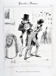 Œuvre de Honoré Daumier (1808-1879). Charivari daté de 1840 : Série PROVERBES ET MAXIMES « Nous reprenons notre bien ou nous le trouvons ». MUSEE DES BEAUX ARTS - PALAIS LONGCHAMP, MARSEILLE.