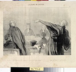 Œuvre de Honoré Daumier (1808-1879). Charivari date de 1845 : Série LES PLAIDEURS. Un avocat qui est manifestement rempli de la plus intime conviction... que son client le paiera bien. MUSEE DES BEAUX ARTS - PALAIS LONGCHAMP, MARSEILLE