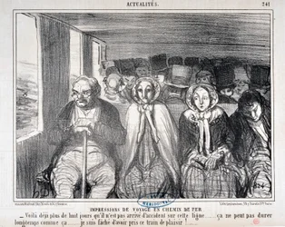 Œuvre de Honoré Daumier (1808-1879) Charivari datant de 1855 : Série Actualités de voyage en chemin de fer - Voici plus de huit jours qu