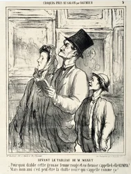Œuvre de Honoré Daumier (1808-1879) Charivari date de 1865 : Série CROQUIS PEINT AU SALON Devant un tableau de Manet - Pourquoi diable cette grosse femme rouge et en chemise s