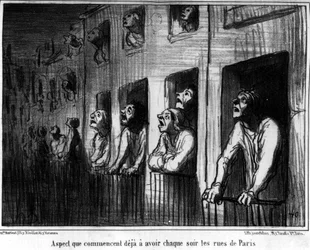 Aspect que les rues de Paris commencent déjà à avoir chaque nuit, caricature sur la comète de 1857