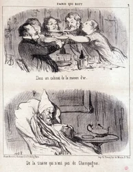 Caricature sur les abus gastronomiques. Série « Paris qui boit » : « Dans un cabinet de la maison d