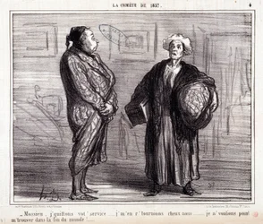 Caricature sur la science. Série sur la comète de 1857 : Mossieu, je quitte votre service... Gravure par Honoré Daumier (1808-1879). Extrait du journal Le Charivari du 13 mars