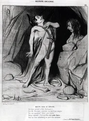 Caricature par Honoré Daumier sur Œdipe et le Sphinx, dans « Charivari », 12 décembre