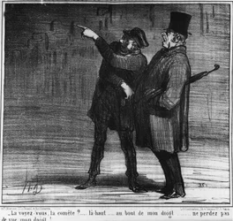 Voyez-vous la comète ? en haut... au bout de mon doigt... ne perdez pas de vue mon doigt !... , caricature par Honoré Daumier (1808-1879). « Charivari »