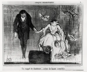 Esquisses dramatiques : un rappel de chanteur, scène de haute comédie. Illustration par Honoré Daumier (1808-1879), publiée dans « Charivari », datée du 9 janvier