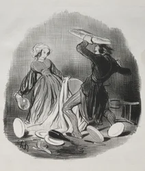 Coutumes matrimoniales : Ah ! tu penses que ta femme ne te fournit pas assez, vilain..., 1841