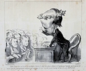 Souvenirs du Congrès de la Paix : Victor Hugo (No. 1 de la série) - par Daumier, dans « Charivari » du 06/09/1849