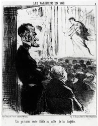 Parisiens en 1852 : un Parisien reste fidèle au culte des tragédies. Illustration d