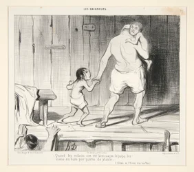 Quand les enfants ont été bien sages le papa les mène au bain par partie de plaisir, de Les Baigneurs