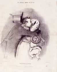 Série Les Beaux Jours de la Vie : Rencontre à la campagne. Gravure par Honoré Daumier. Extrait du journal Le Charivari, 8 septembre