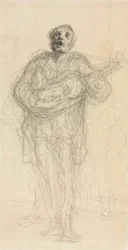 Guitariste chantant recto, Femme allongée s